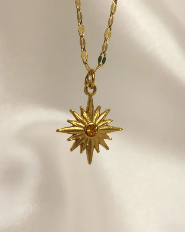 Κολιέ Άστρο Ανάγλυφο Πορτοκαλί ασημένιο