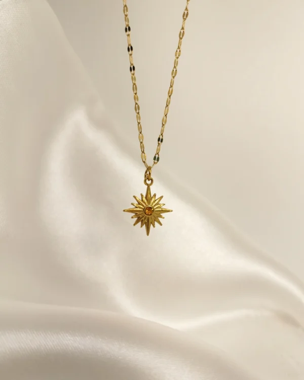 Κολιέ Άστρο Ανάγλυφο Πορτοκαλί ασημένιο