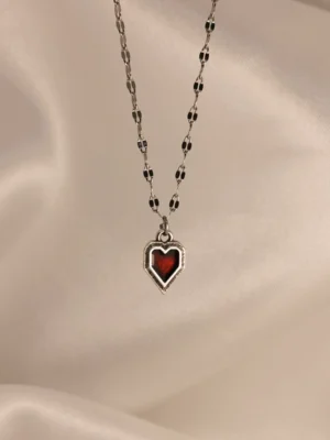 Κολιέ Καρδιά Μπορντό μικρή ασημένιο