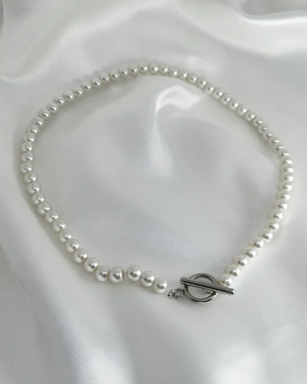 Κολιέ Πέρλα με κούμπωμα Μπάρα ασημένιο