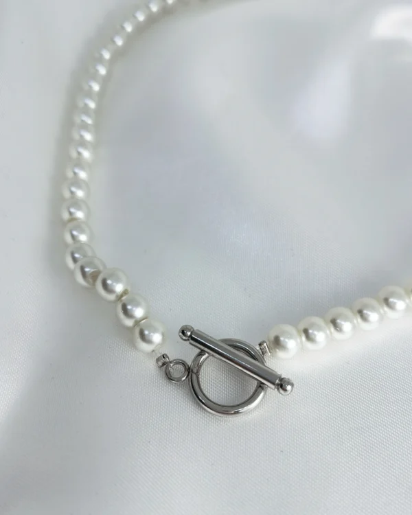 Κολιέ Πέρλα με κούμπωμα Μπάρα ασημένιο