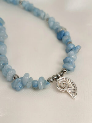 Κολιέ Γαλάζια Χάντρα Κοχύλι ασημένιο