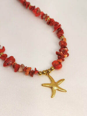 Κολιέ Κόκκινη Χάντρα Κοχύλι χρυσό