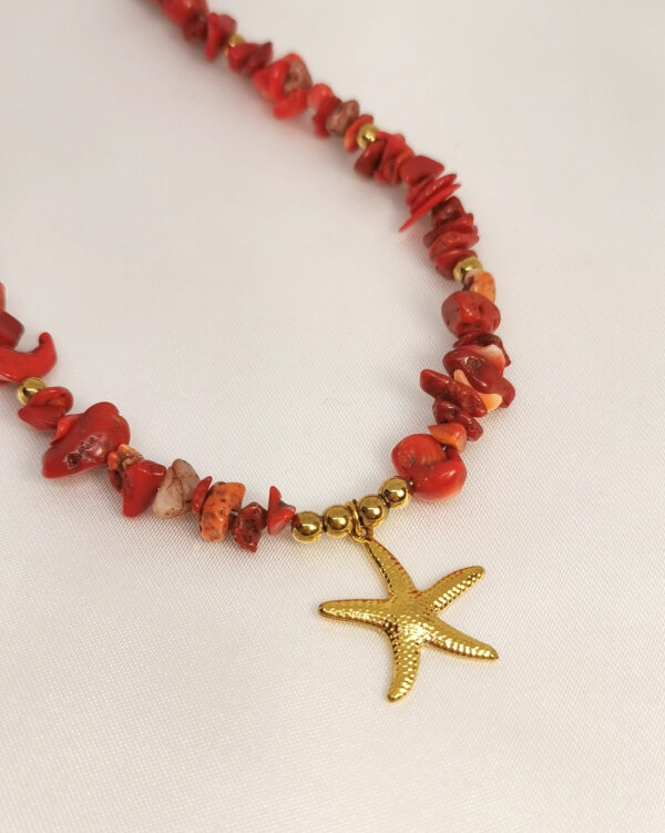 Κολιέ Κόκκινη Χάντρα Κοχύλι χρυσό