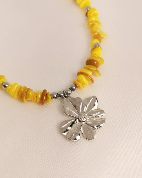 Κολιέ Κίτρινη Χάντρα Κοχύλι ασημένιο