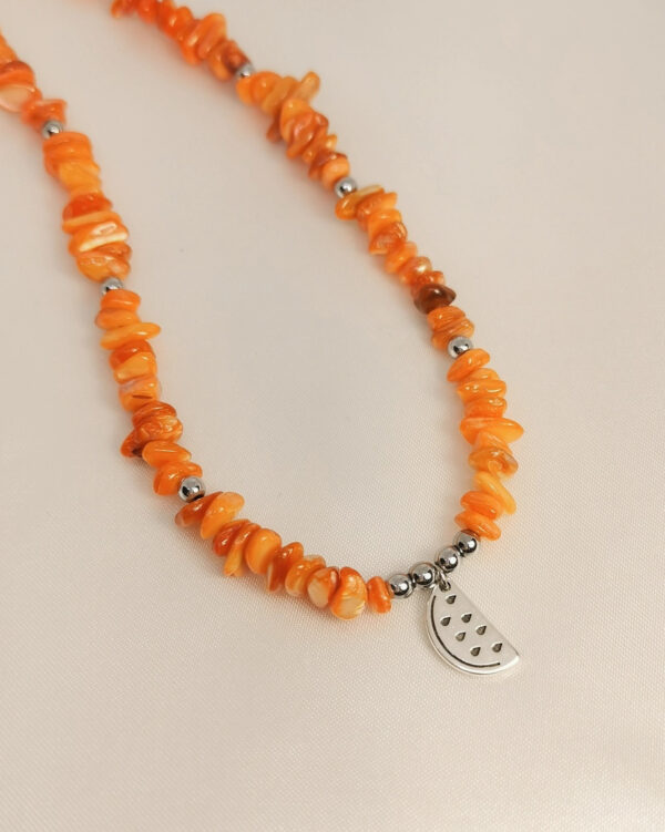 Κολιέ Πορτοκαλί Χάντρα Κοχύλι ασημένιο