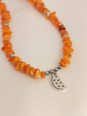 Κολιέ Πορτοκαλί Χάντρα Κοχύλι ασημένιο