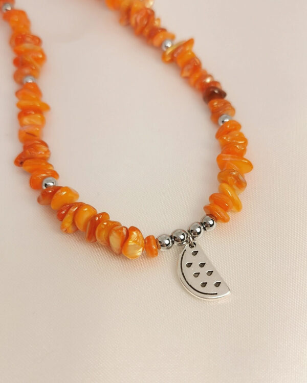 Κολιέ Πορτοκαλί Χάντρα Κοχύλι ασημένιο