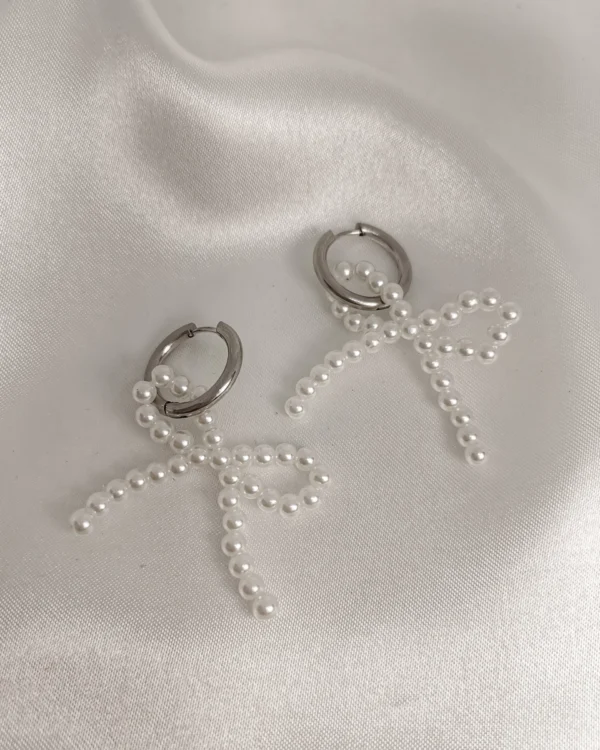 Σετ Κολιέ Σκουλαρίκια πέρλα φιόγκος ασημένιο