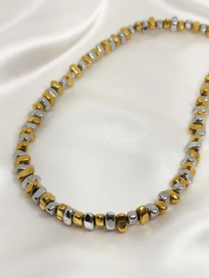 Κολιέ Αιματίτης μεγάλος χρυσό ασημένιο mix