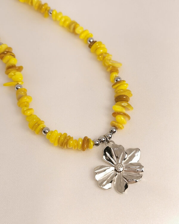 Κολιέ Κίτρινη Χάντρα Κοχύλι ασημένιο