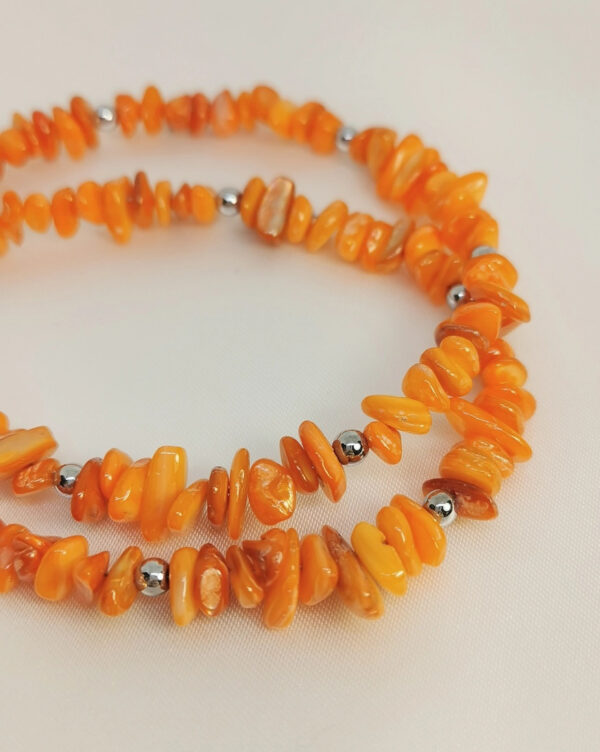 Κολιέ Πορτοκαλί Χάντρα Κοχύλι ασημένιο