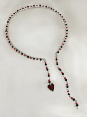 Κολιέ Σταθερής εφαρμογής με κόκκινες μαύρες χάντρες ασημένιο