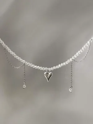 Κολιέ Διάφανη Χάντρα Καρδιά ασημένιο