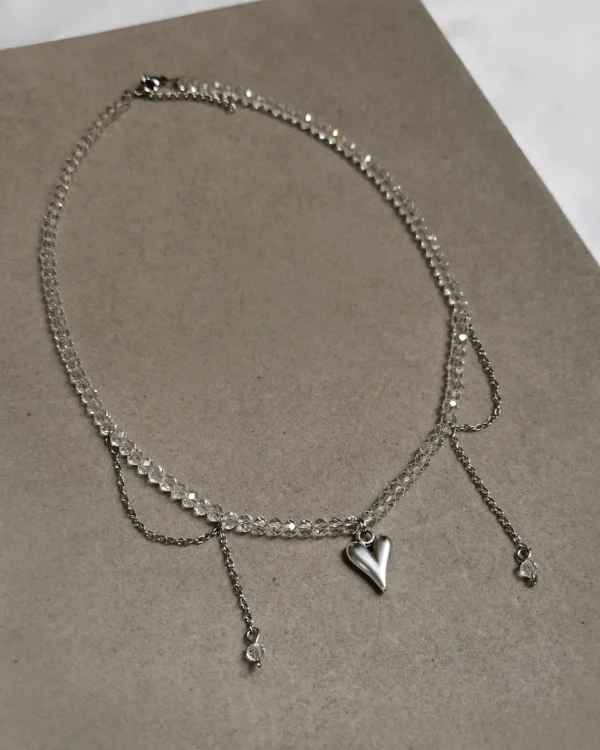 Untitled580_20251017153727_result Κολιέ Διάφανη Χάντρα Καρδιά ασημένιο